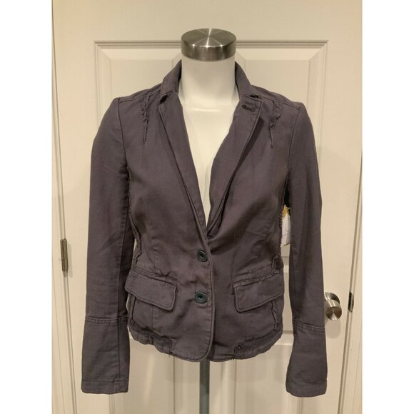 Hei Hei Anthropologie Gray Double Button Blazer W/ Plaid Rear Panel, Size 2 (US) - Picture 1 of 10